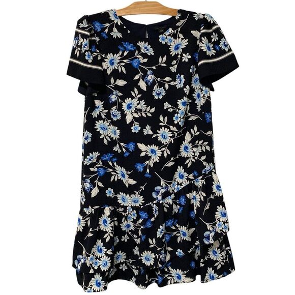 Ann Taylor | Dress Floral Butterfly Short Sleeve Knee Length Ruffles- Size Small - Picture 1 of 10